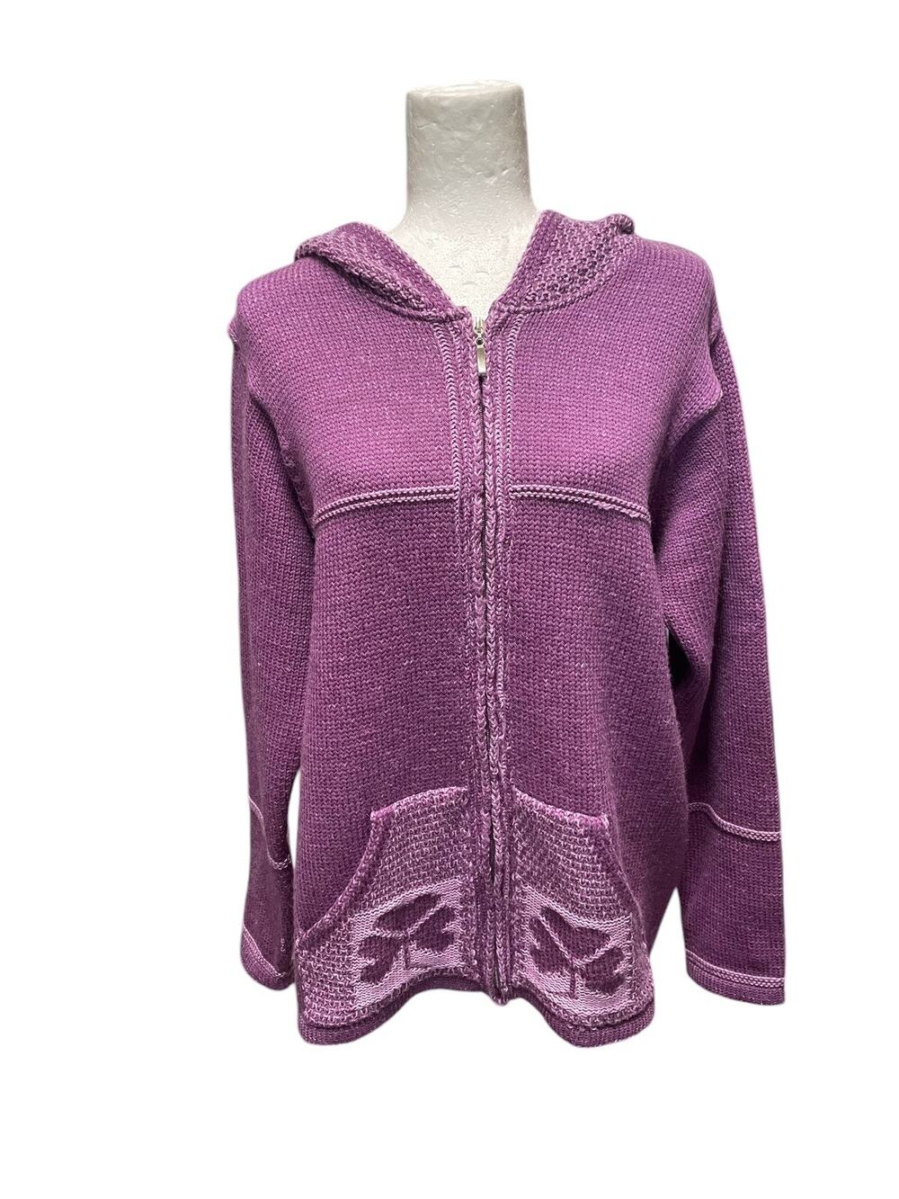 Vintage Aran Crafts Purple Shamrock Sweater Jacket Merino Made In Ireland Medium